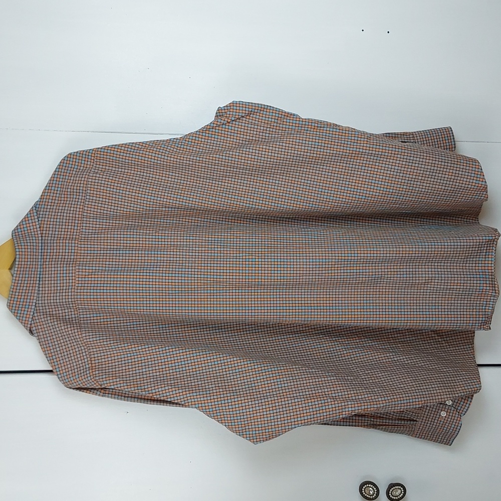 Bristol & Bull Mens Blue/ Orange Checkered Dress Shirt Formal/ Casual Sz.3X - Picture 6 of 7